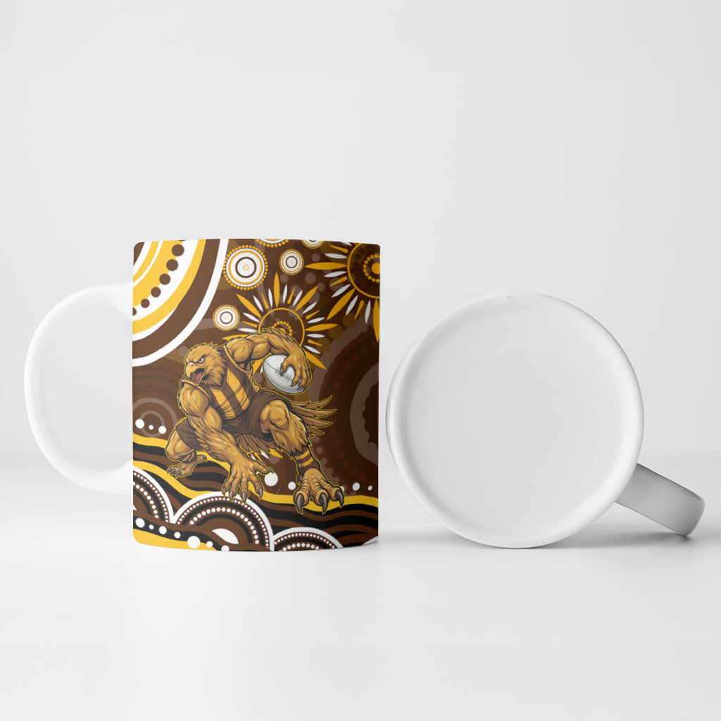 Personalized Hawthorn Hawks AFL Mascot Ceramic Mug Aboriginal Dot Art - Dreamtime Football Mascot