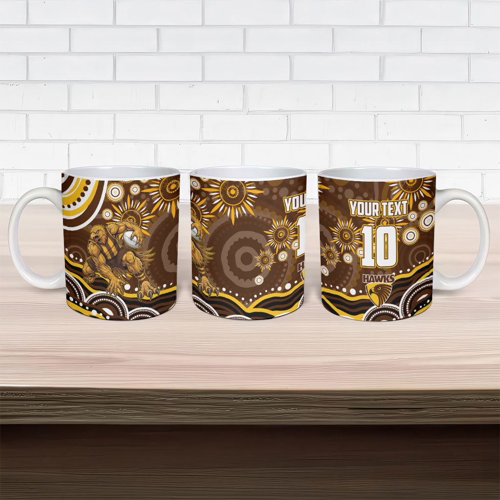 Personalized Hawthorn Hawks AFL Mascot Ceramic Mug Aboriginal Dot Art - Dreamtime Football Mascot