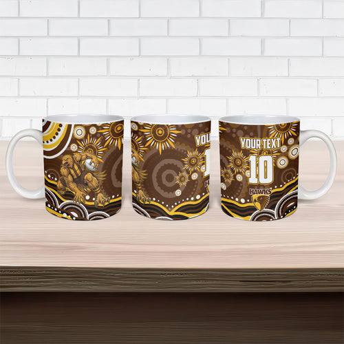 Personalized Hawthorn Hawks AFL Mascot Ceramic Mug Aboriginal Dot Art - Dreamtime Football Mascot