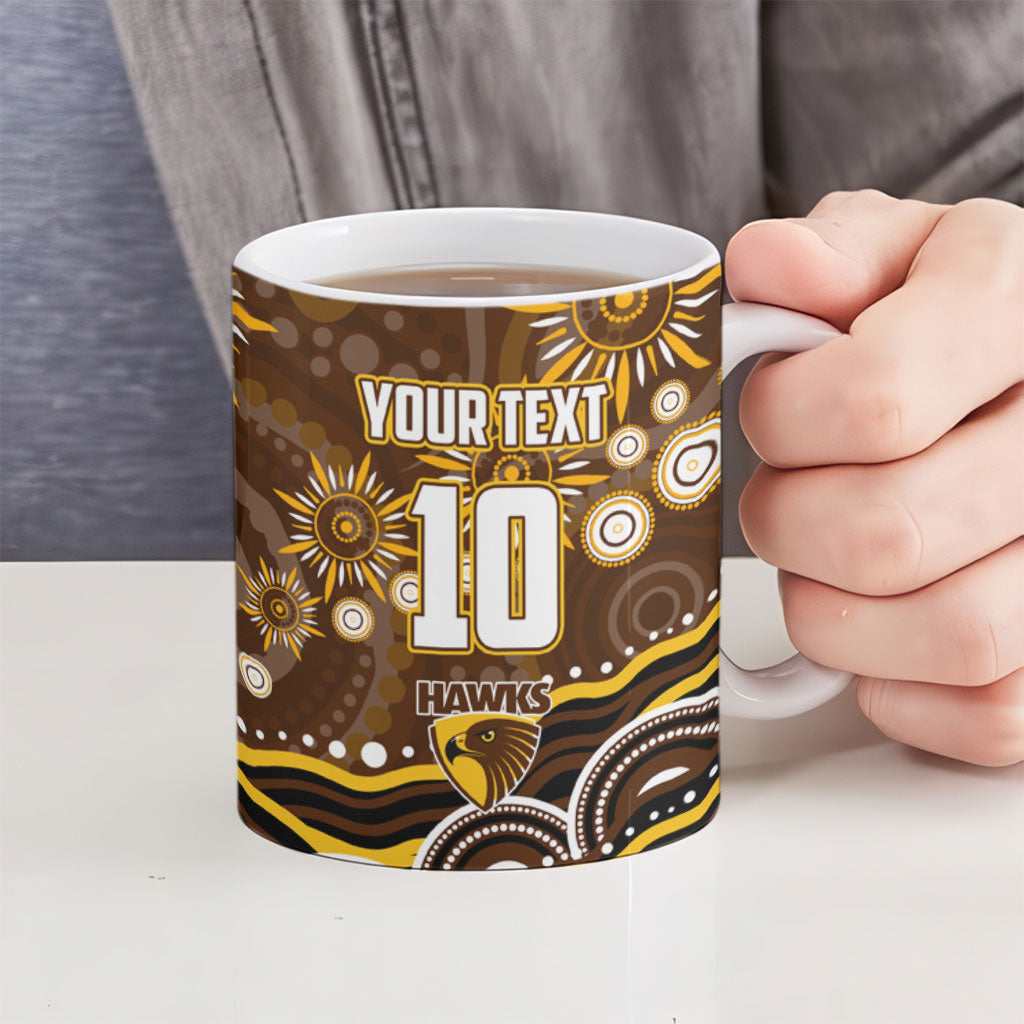 Personalized Hawthorn Hawks AFL Mascot Ceramic Mug Aboriginal Dot Art - Dreamtime Football Mascot