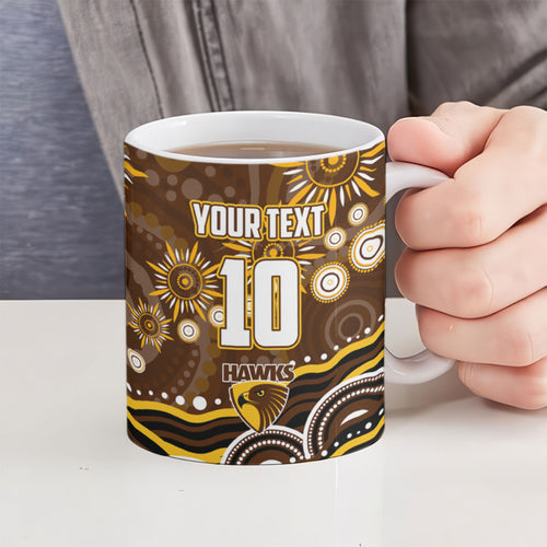 Personalized Hawthorn Hawks AFL Mascot Ceramic Mug Aboriginal Dot Art - Dreamtime Football Mascot