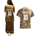 Personalized Hawthorn Hawks AFL Mascot Couples Matching Puletasi and Hawaiian Shirt Aboriginal Dot Art - Dreamtime Football Mascot