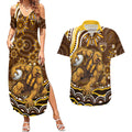 Personalized Hawthorn Hawks AFL Mascot Couples Matching Summer Maxi Dress and Hawaiian Shirt Aboriginal Dot Art - Dreamtime Football Mascot