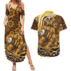 Personalized Hawthorn Hawks AFL Mascot Couples Matching Summer Maxi Dress and Hawaiian Shirt Aboriginal Dot Art - Dreamtime Football Mascot