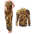 Personalized Hawthorn Hawks AFL Mascot Couples Matching Tank Maxi Dress and Long Sleeve Button Shirt Aboriginal Dot Art - Dreamtime Football Mascot