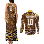 Personalized Hawthorn Hawks AFL Mascot Couples Matching Tank Maxi Dress and Long Sleeve Button Shirt Aboriginal Dot Art - Dreamtime Football Mascot