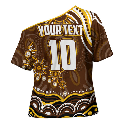 Personalized Hawthorn Hawks AFL Mascot Cross Shoulder Shirt Aboriginal Dot Art - Dreamtime Football Mascot