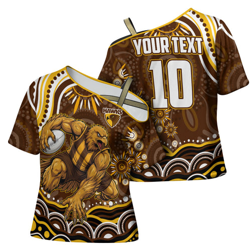 Personalized Hawthorn Hawks AFL Mascot Cross Shoulder Shirt Aboriginal Dot Art - Dreamtime Football Mascot