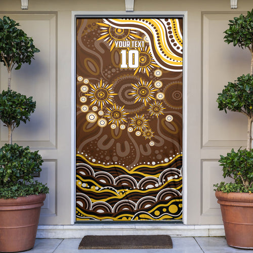 Personalized Hawthorn Hawks AFL Mascot Door Cover Aboriginal Dot Art - Dreamtime Football Mascot