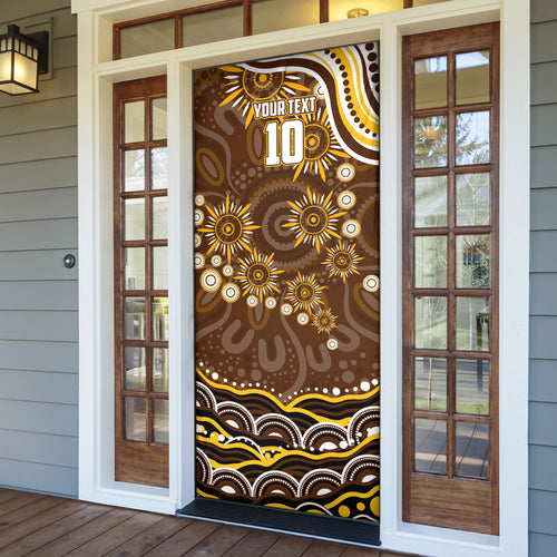 Personalized Hawthorn Hawks AFL Mascot Door Cover Aboriginal Dot Art - Dreamtime Football Mascot