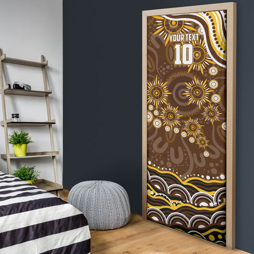 Personalized Hawthorn Hawks AFL Mascot Door Cover Aboriginal Dot Art - Dreamtime Football Mascot
