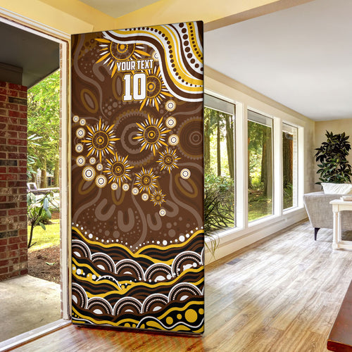 Personalized Hawthorn Hawks AFL Mascot Door Cover Aboriginal Dot Art - Dreamtime Football Mascot