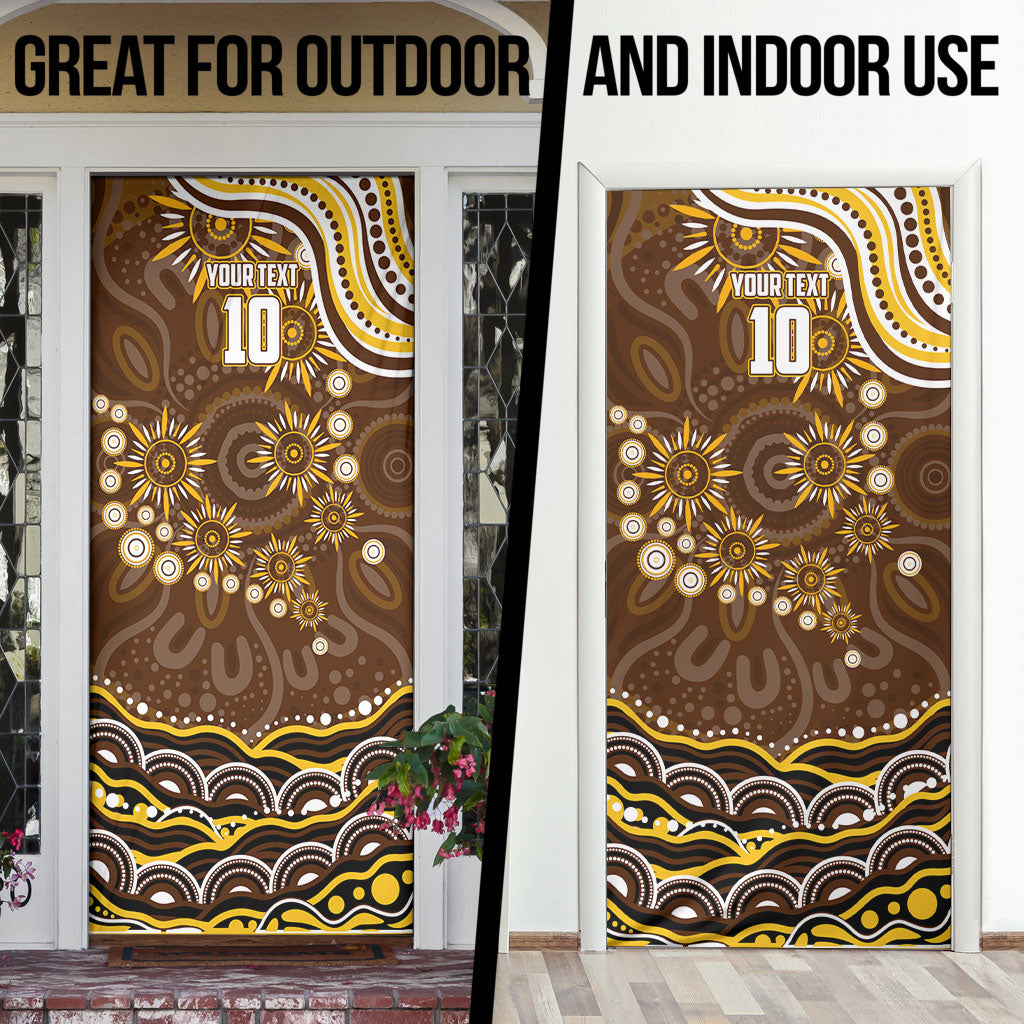 Personalized Hawthorn Hawks AFL Mascot Door Cover Aboriginal Dot Art - Dreamtime Football Mascot