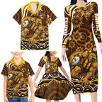 Personalized Hawthorn Hawks AFL Mascot Family Matching Long Sleeve Bodycon Dress and Hawaiian Shirt Aboriginal Dot Art - Dreamtime Football Mascot