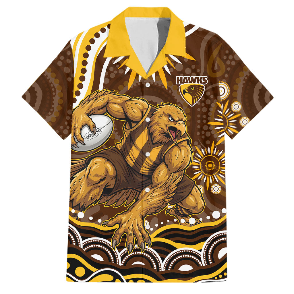 Personalized Hawthorn Hawks AFL Mascot Family Matching Long Sleeve Bodycon Dress and Hawaiian Shirt Aboriginal Dot Art - Dreamtime Football Mascot
