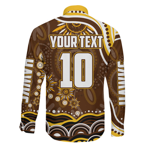 Personalized Hawthorn Hawks AFL Mascot Family Matching Long Sleeve Bodycon Dress and Hawaiian Shirt Aboriginal Dot Art - Dreamtime Football Mascot