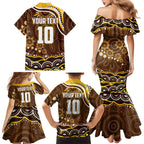 Personalized Hawthorn Hawks AFL Mascot Family Matching Mermaid Dress and Hawaiian Shirt Aboriginal Dot Art - Dreamtime Football Mascot