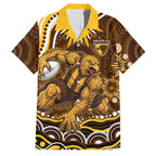 Personalized Hawthorn Hawks AFL Mascot Family Matching Mermaid Dress and Hawaiian Shirt Aboriginal Dot Art - Dreamtime Football Mascot