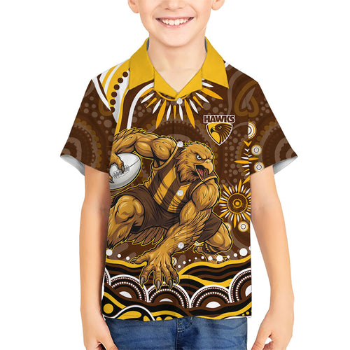 Personalized Hawthorn Hawks AFL Mascot Family Matching Mermaid Dress and Hawaiian Shirt Aboriginal Dot Art - Dreamtime Football Mascot