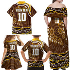 Personalized Hawthorn Hawks AFL Mascot Family Matching Off Shoulder Maxi Dress and Hawaiian Shirt Aboriginal Dot Art - Dreamtime Football Mascot
