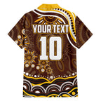 Personalized Hawthorn Hawks AFL Mascot Family Matching Off Shoulder Maxi Dress and Hawaiian Shirt Aboriginal Dot Art - Dreamtime Football Mascot