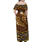 Personalized Hawthorn Hawks AFL Mascot Family Matching Off Shoulder Maxi Dress and Hawaiian Shirt Aboriginal Dot Art - Dreamtime Football Mascot