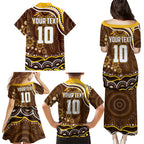 Personalized Hawthorn Hawks AFL Mascot Family Matching Puletasi and Hawaiian Shirt Aboriginal Dot Art - Dreamtime Football Mascot