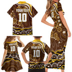Personalized Hawthorn Hawks AFL Mascot Family Matching Short Sleeve Bodycon Dress and Hawaiian Shirt Aboriginal Dot Art - Dreamtime Football Mascot