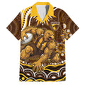 Personalized Hawthorn Hawks AFL Mascot Family Matching Short Sleeve Bodycon Dress and Hawaiian Shirt Aboriginal Dot Art - Dreamtime Football Mascot