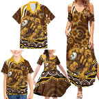 Personalized Hawthorn Hawks AFL Mascot Family Matching Summer Maxi Dress and Hawaiian Shirt Aboriginal Dot Art - Dreamtime Football Mascot