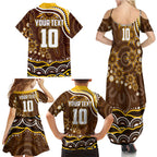 Personalized Hawthorn Hawks AFL Mascot Family Matching Summer Maxi Dress and Hawaiian Shirt Aboriginal Dot Art - Dreamtime Football Mascot