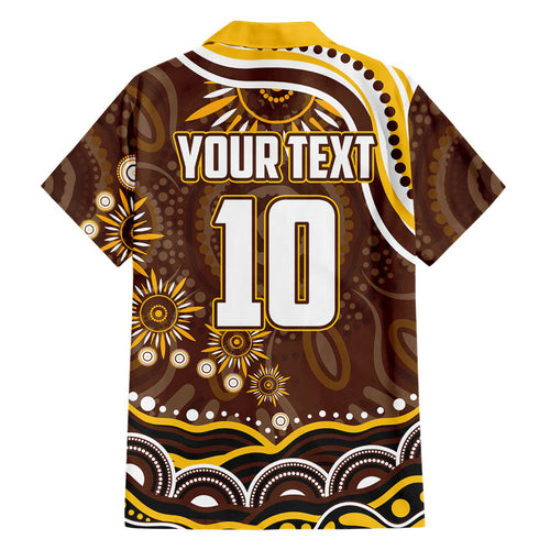 Personalized Hawthorn Hawks AFL Mascot Family Matching Summer Maxi Dress and Hawaiian Shirt Aboriginal Dot Art - Dreamtime Football Mascot