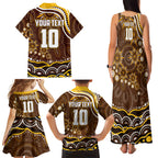 Personalized Hawthorn Hawks AFL Mascot Family Matching Tank Maxi Dress and Hawaiian Shirt Aboriginal Dot Art - Dreamtime Football Mascot