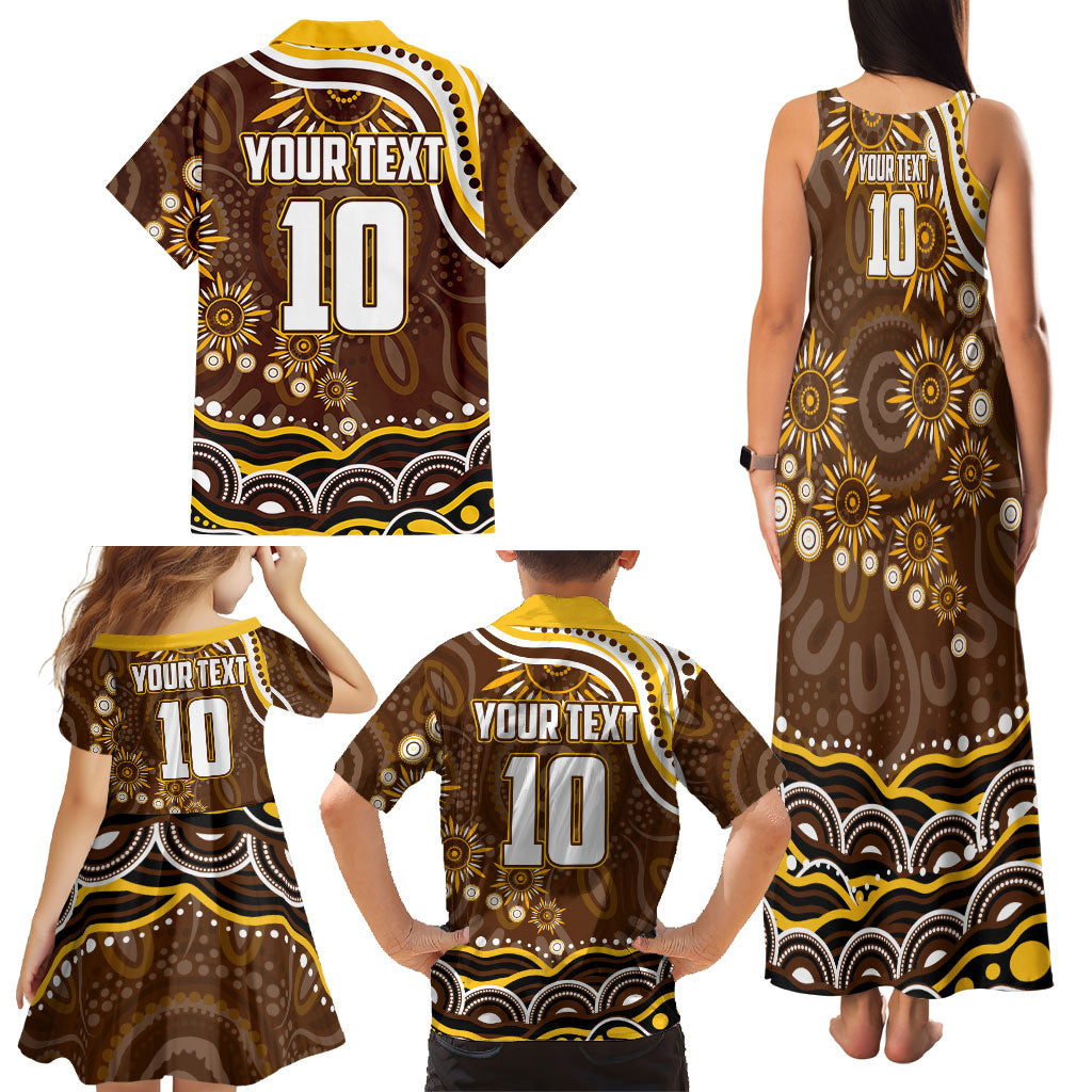Personalized Hawthorn Hawks AFL Mascot Family Matching Tank Maxi Dress and Hawaiian Shirt Aboriginal Dot Art - Dreamtime Football Mascot