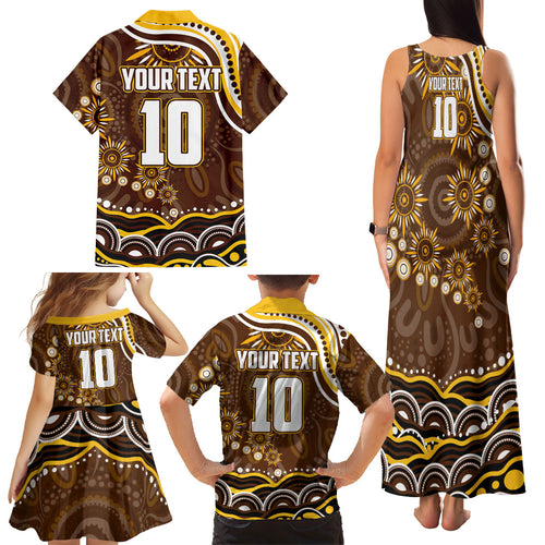 Personalized Hawthorn Hawks AFL Mascot Family Matching Tank Maxi Dress and Hawaiian Shirt Aboriginal Dot Art - Dreamtime Football Mascot