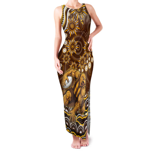Personalized Hawthorn Hawks AFL Mascot Family Matching Tank Maxi Dress and Hawaiian Shirt Aboriginal Dot Art - Dreamtime Football Mascot