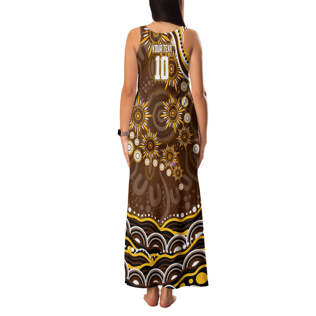 Personalized Hawthorn Hawks AFL Mascot Family Matching Tank Maxi Dress and Hawaiian Shirt Aboriginal Dot Art - Dreamtime Football Mascot