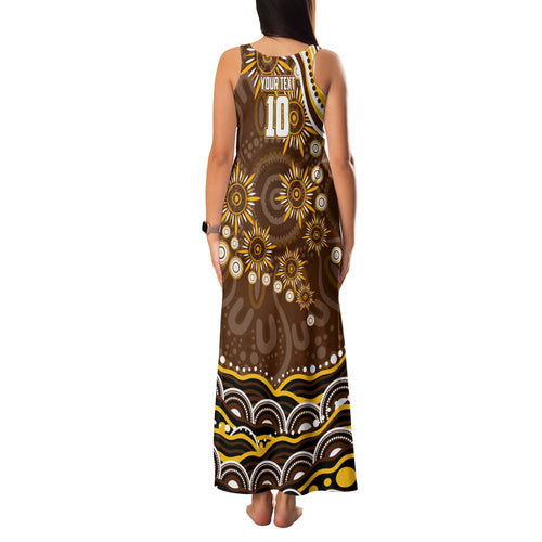 Personalized Hawthorn Hawks AFL Mascot Family Matching Tank Maxi Dress and Hawaiian Shirt Aboriginal Dot Art - Dreamtime Football Mascot