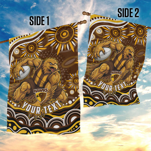 Personalized Hawthorn Hawks AFL Mascot Garden Flag Aboriginal Dot Art - Dreamtime Football Mascot