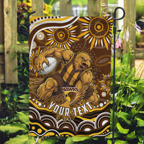 Personalized Hawthorn Hawks AFL Mascot Garden Flag Aboriginal Dot Art - Dreamtime Football Mascot
