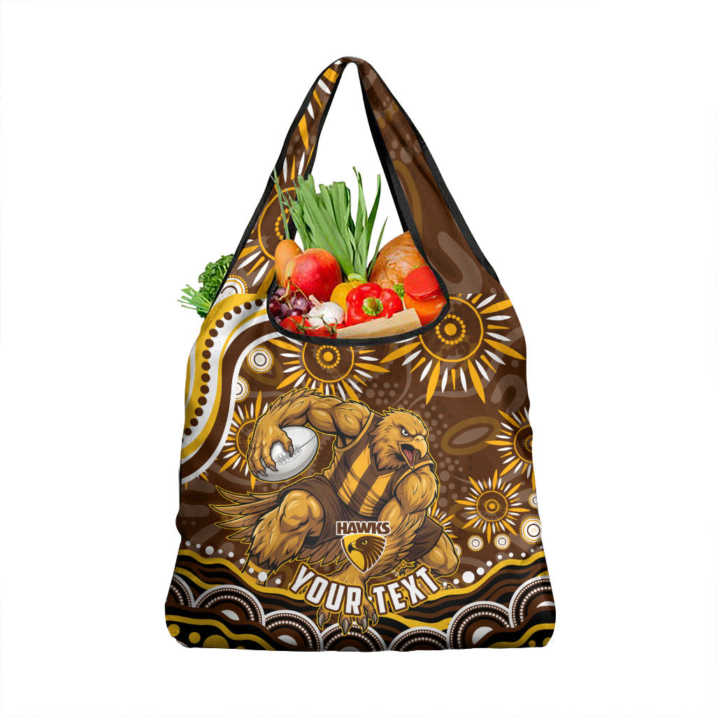 Personalized Hawthorn Hawks AFL Mascot Grocery Bag Aboriginal Dot Art - Dreamtime Football Mascot
