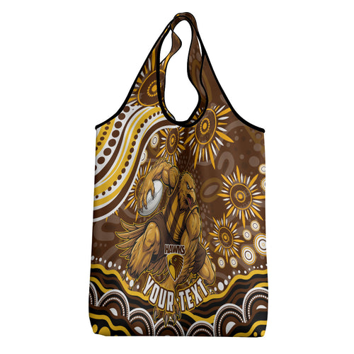Personalized Hawthorn Hawks AFL Mascot Grocery Bag Aboriginal Dot Art - Dreamtime Football Mascot