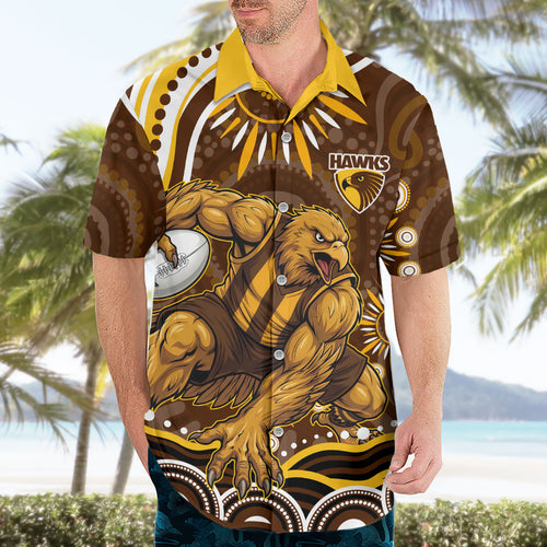 Personalized Hawthorn Hawks AFL Mascot Hawaiian Shirt Aboriginal Dot Art - Dreamtime Football Mascot