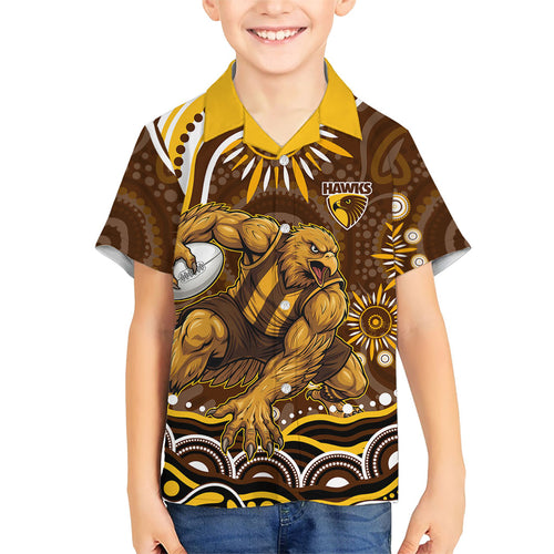 Personalized Hawthorn Hawks AFL Mascot Hawaiian Shirt Aboriginal Dot Art - Dreamtime Football Mascot
