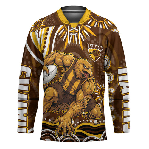 Personalized Hawthorn Hawks AFL Mascot Hockey Jersey Aboriginal Dot Art - Dreamtime Football Mascot