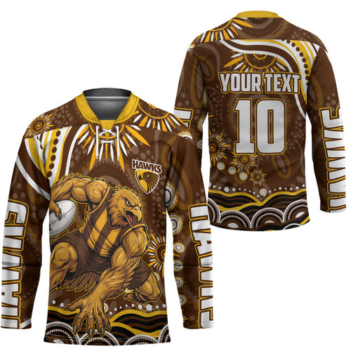 Personalized Hawthorn Hawks AFL Mascot Hockey Jersey Aboriginal Dot Art - Dreamtime Football Mascot