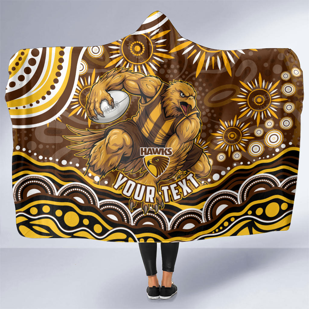 Personalized Hawthorn Hawks AFL Mascot Hooded Blanket Aboriginal Dot Art - Dreamtime Football Mascot