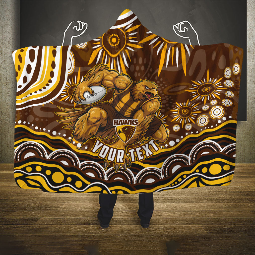 Personalized Hawthorn Hawks AFL Mascot Hooded Blanket Aboriginal Dot Art - Dreamtime Football Mascot