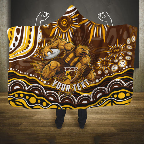 Personalized Hawthorn Hawks AFL Mascot Hooded Blanket Aboriginal Dot Art - Dreamtime Football Mascot