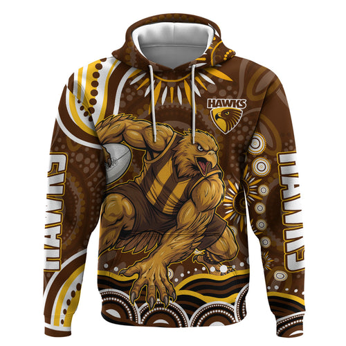 Personalized Hawthorn Hawks AFL Mascot Hoodie Aboriginal Dot Art - Dreamtime Football Mascot